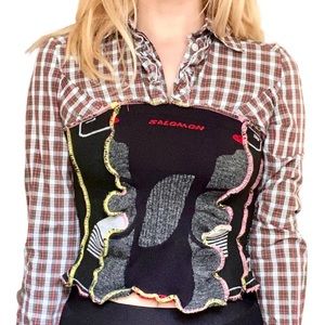 Reworked/ Upcycled Ruffle Plaid Blouse